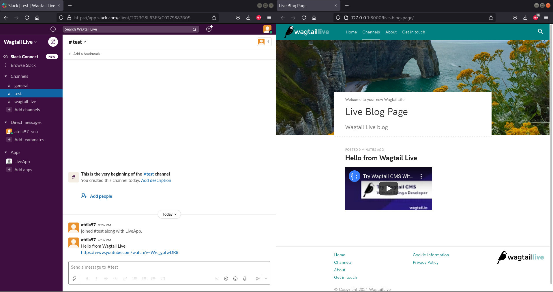 Wagtail Live: Slack and live blog page