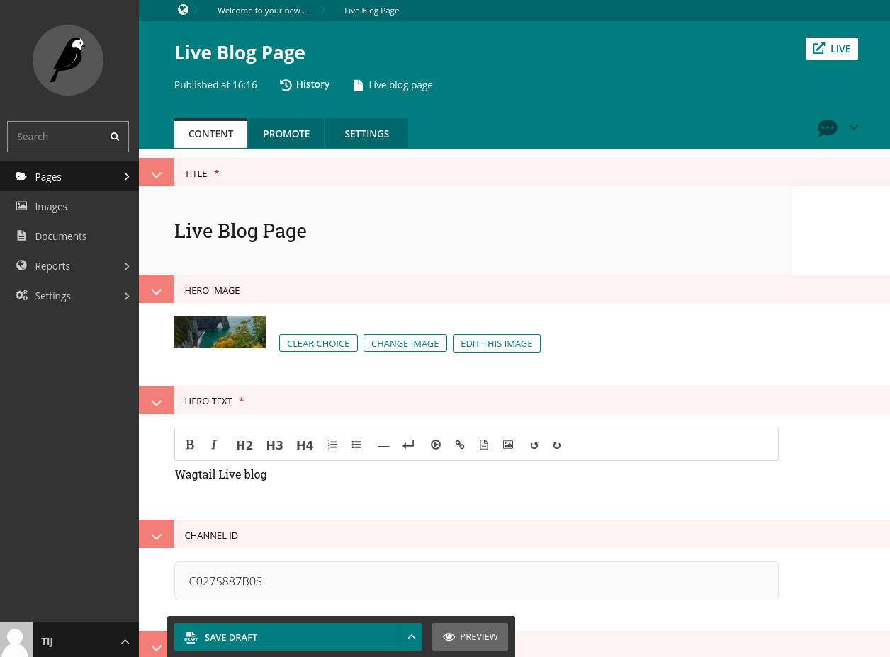 Wagtail Live: Page edit view
